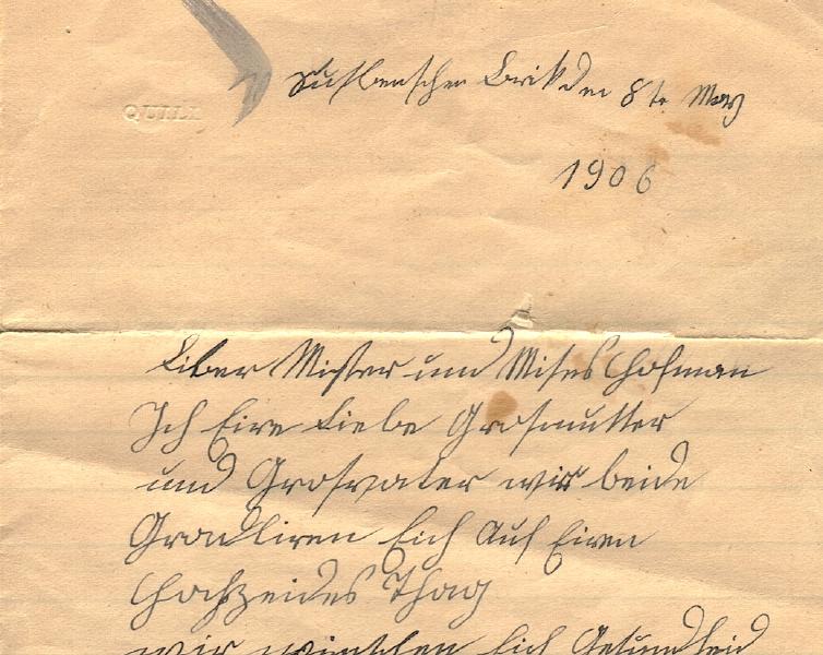 Letter from Elisabeth Dexheimer Kammerer to granddaughter Mate Borth at her marriage, 7 May 1906