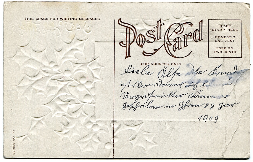 Postcard from Elisabetha Dexheimer Kammerer to her great-granddaughter Elsa Vorwerk, 1909