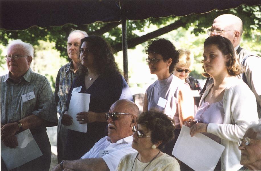 Memorial gathering at Oakwood Cemetery for Carolyn Wilson Vorwerk, 4 August 2001.
Family members are attentive to the kind words spoken.