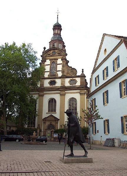Dreifaltigkeitskirche Speyer und Jakobspilger, Mai 2004